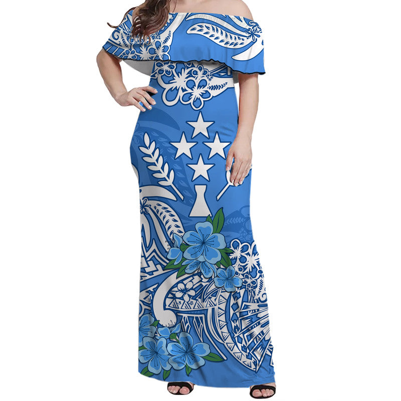 FSM Kosrae State Off Shoulder Long Dress Polynesian Floral Tribal