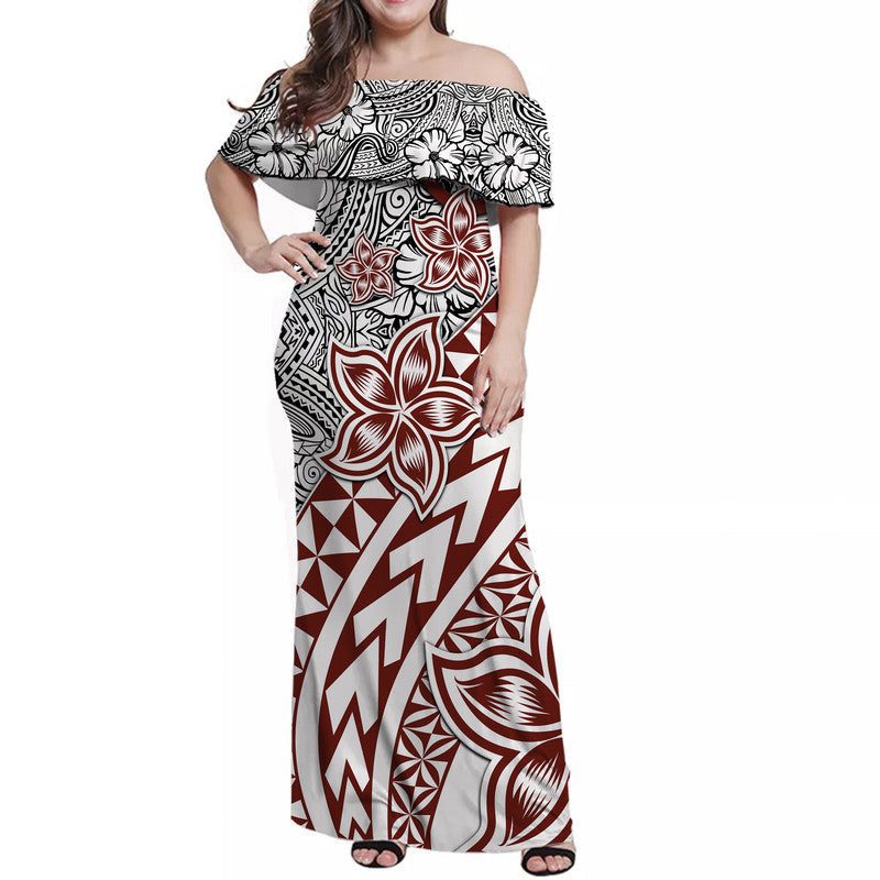 Traditional Polynesian Tribal Tattoo Retro Women Off Shoulder Long Dress