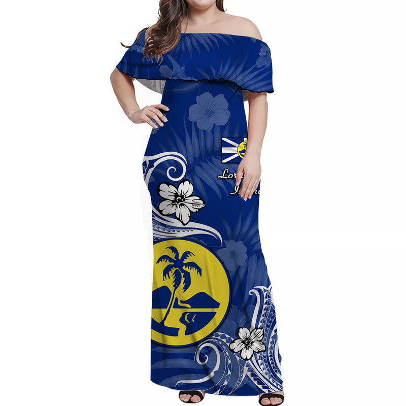 Custom Personalised Lord Howe Island Off Shoulder Long Dress Unique Polynesian White Vibes