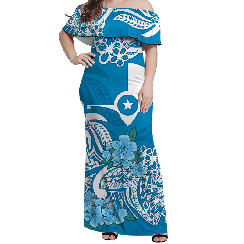 FSM Yap State Off Shoulder Long Dress Polynesian Floral Tribal