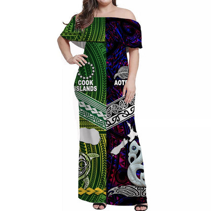 New Zealand And Cook Islands Off Shoulder Long Dress Together Purple