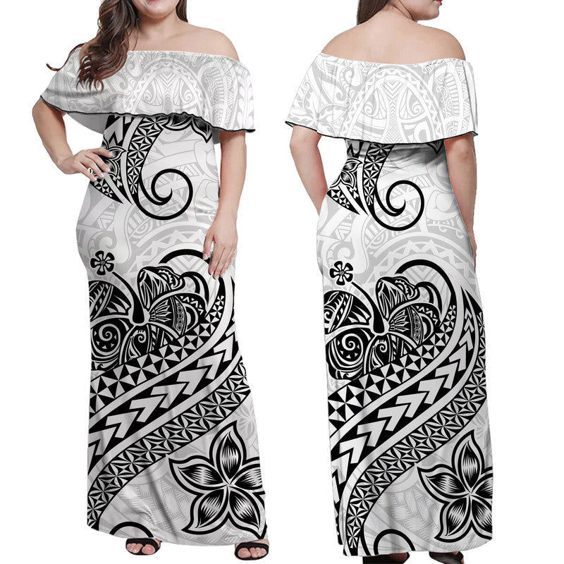 Polynesian Tribal Tattoo Retro Off Shoulder Long Dress Black Screen Color