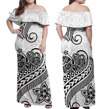 Polynesian Tribal Tattoo Retro Off Shoulder Long Dress Black Screen Color