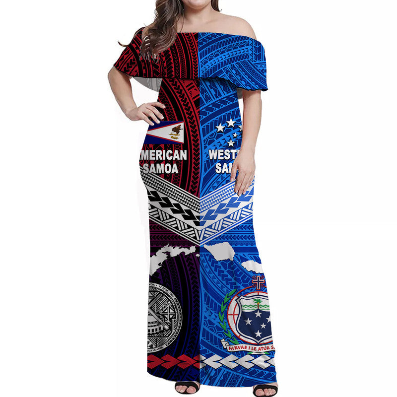 American Samoa And Western Samoa Off Shoulder Long Dress Together