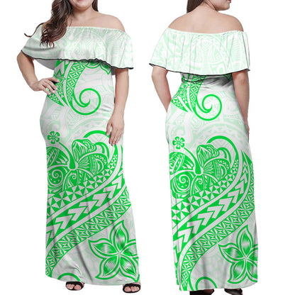 Polynesian Tribal Tattoo Retro Off Shoulder Long Dress Green Screen Color