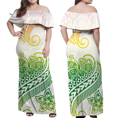 Polynesian Tribal Tattoo Retro Off Shoulder Long Dress Gradient 02 Screen Color