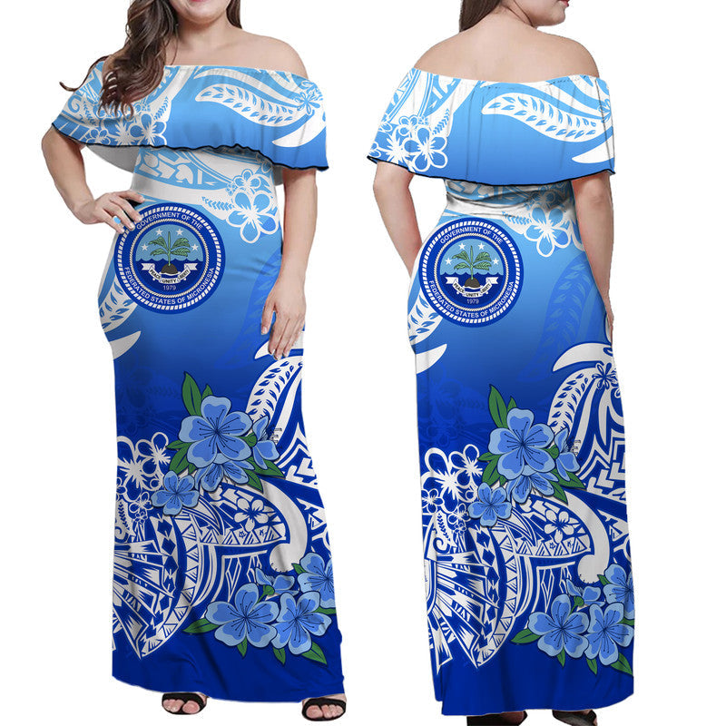 Federated States Of Micronesia Off Shoulder Long Dress Polynesian Floral Tribal