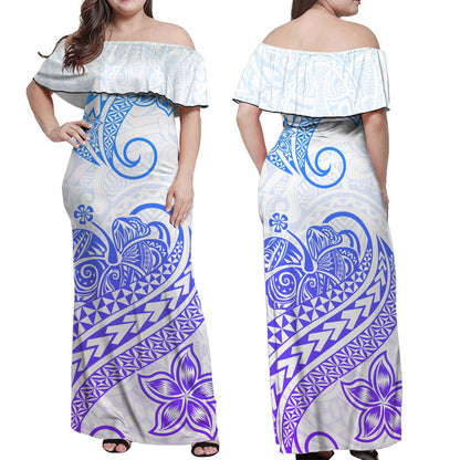 Polynesian Tribal Tattoo Retro Off Shoulder Long Dress Gradient 04 Screen Color