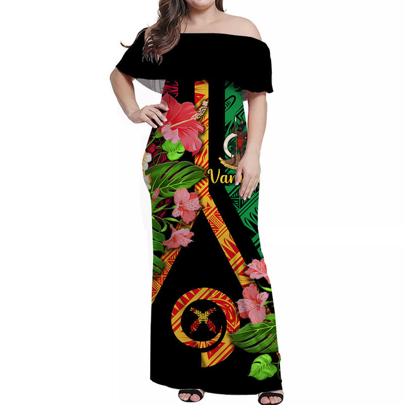 Vanuatu Off Shoulder Long Dress Independence Be Proud Vanuatu Flag