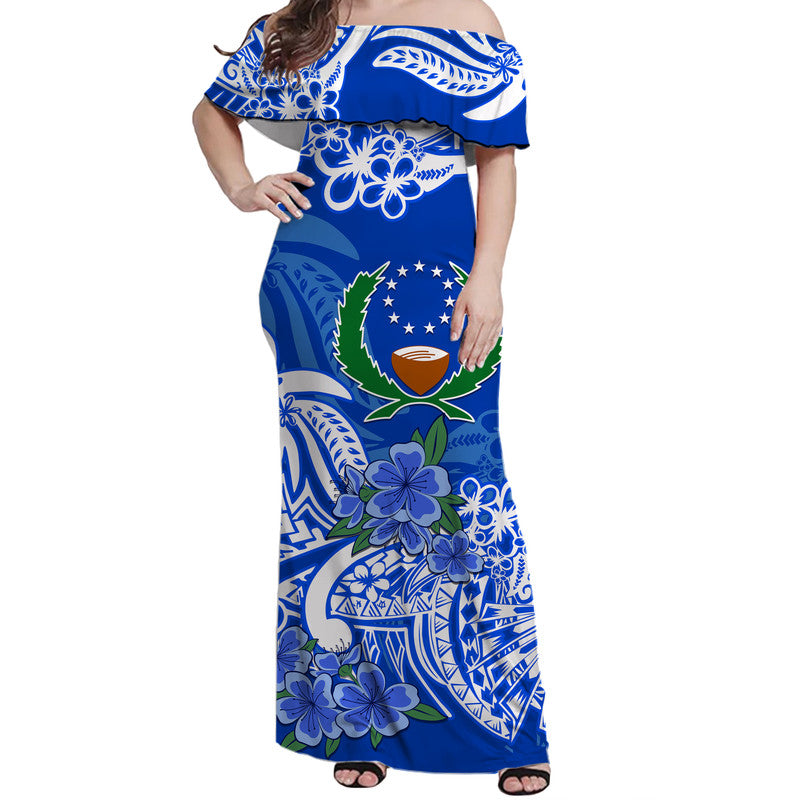 FSM Pohnpei State Off Shoulder Long Dress Polynesian Floral Tribal