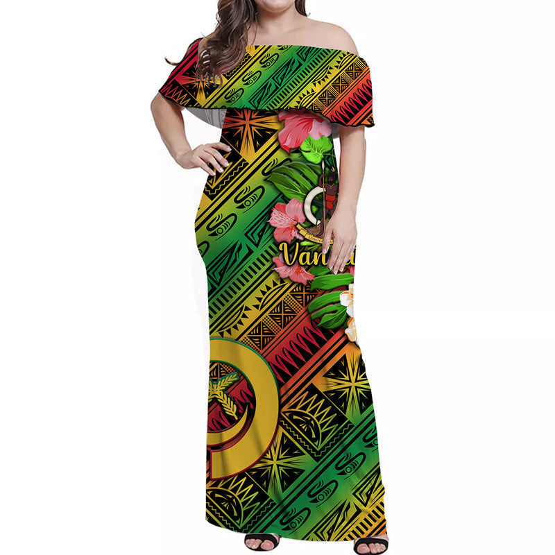 Vanuatu Off Shoulder Long Dress Independence Be Proud Vanuatu Flag Gradient Vibes