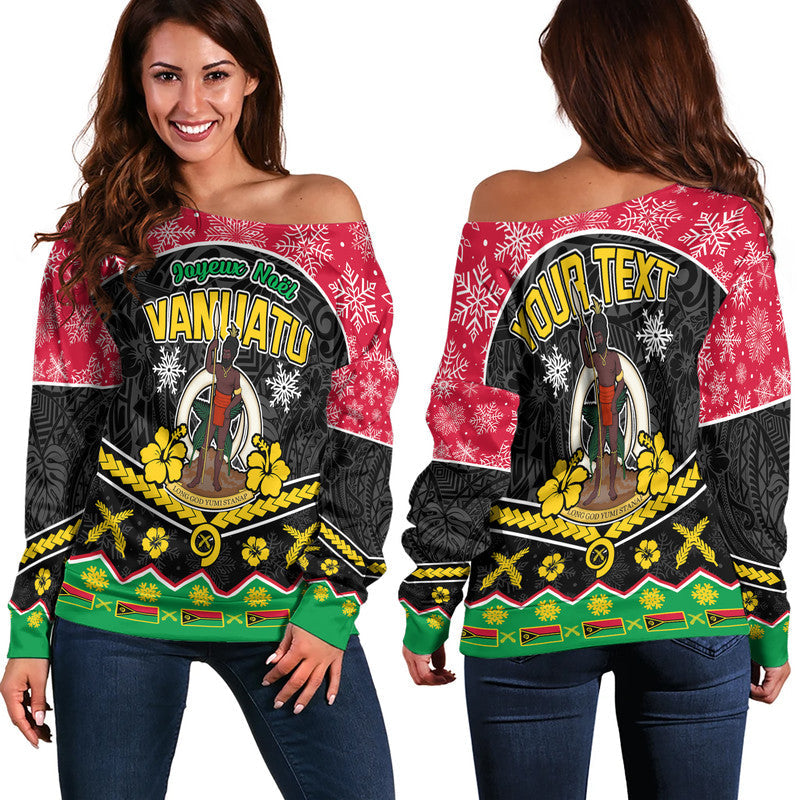 (Custom Personalised) Vanuatu Tribal Polynesian Christmas Vibe Women Off Shoulder Sweater