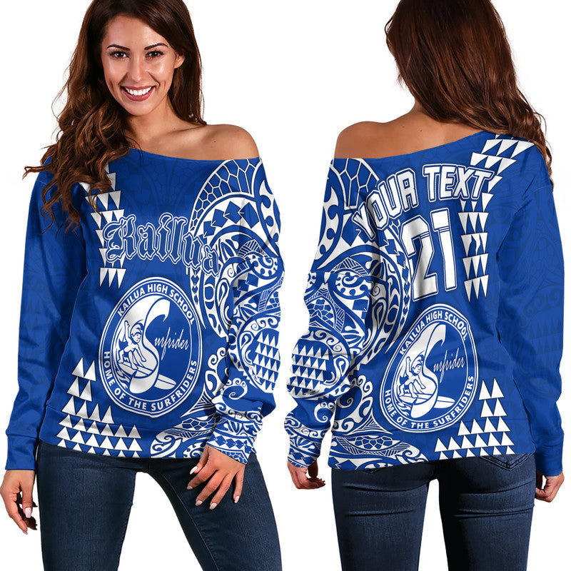 (Custom Personalised) Hawaii Kailua High School Women Off Shoulder Sweater Tribal Kakau
