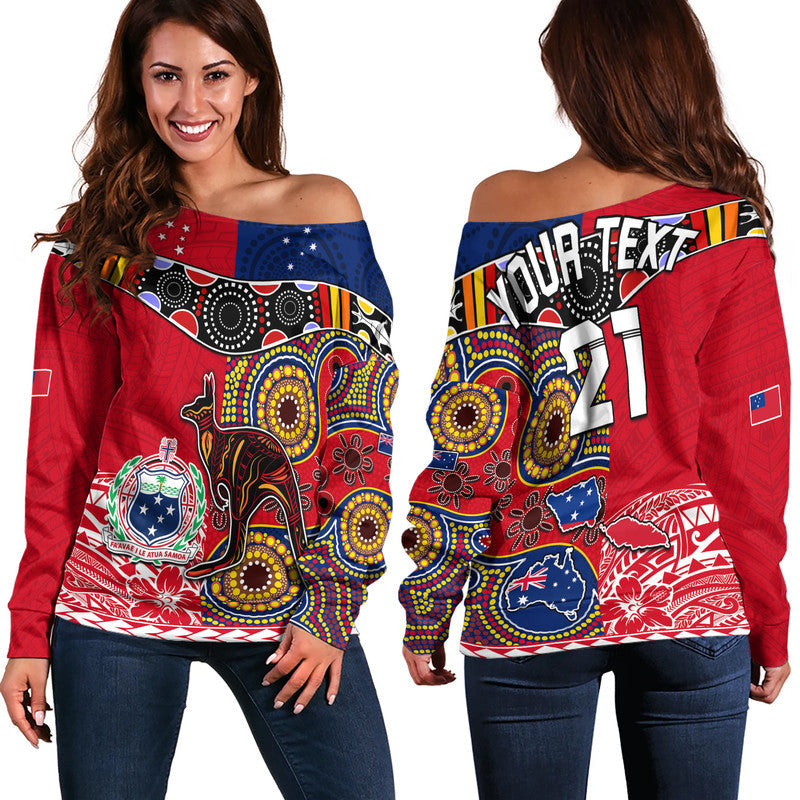 (Custom Personalised) Australia Aboriginal and Samoa Polynesian Women Off Shoulder Sweater Boomerang