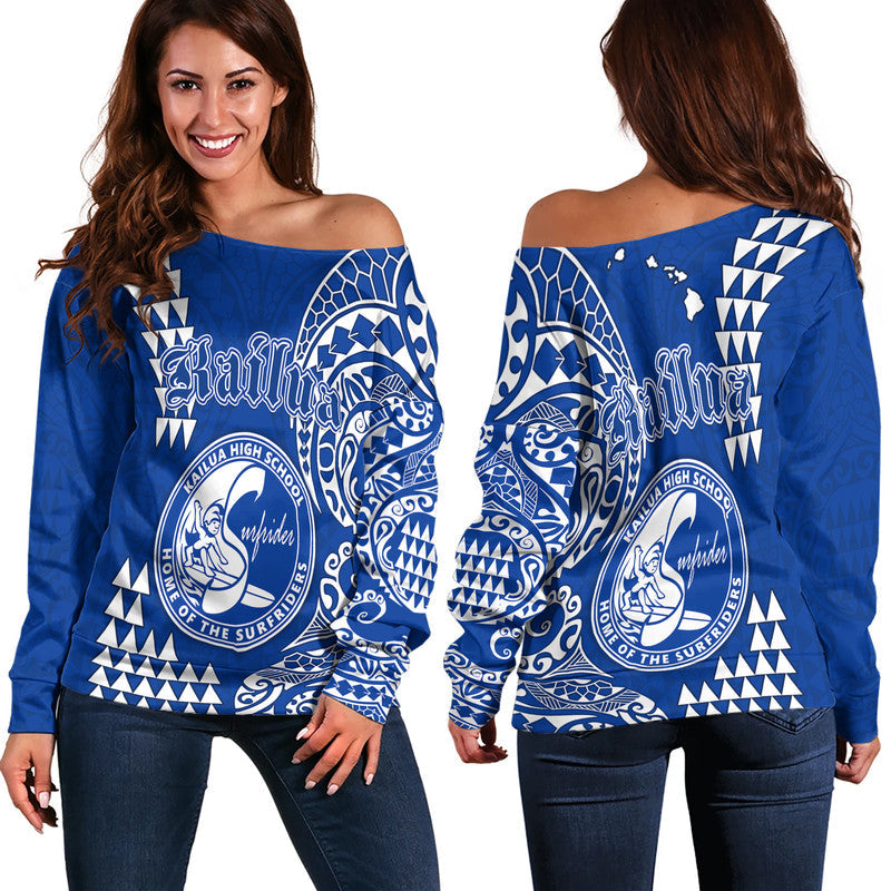 Hawaii Kailua High School Women Off Shoulder Sweater Tribal Kakau
