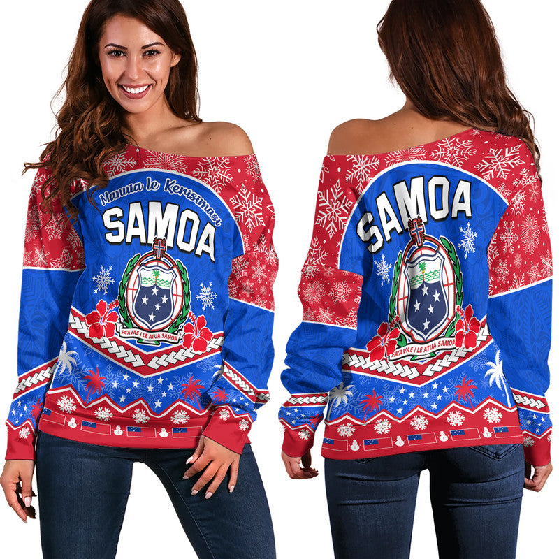 Samoa Tribal Polynesian Christmas Vibe Women Off Shoulder Sweater