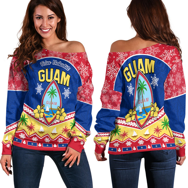 Guam Tribal Polynesian Christmas Vibe Women Off Shoulder Sweater