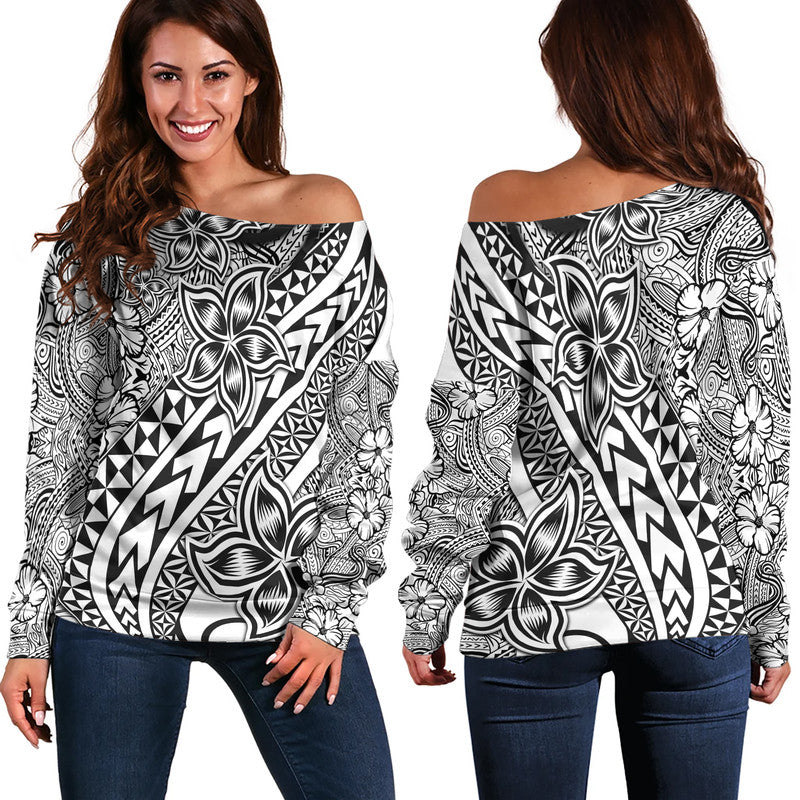 Traditional Polynesian Tribal Tattoo Retro Women Off Shoulder Sweater Black