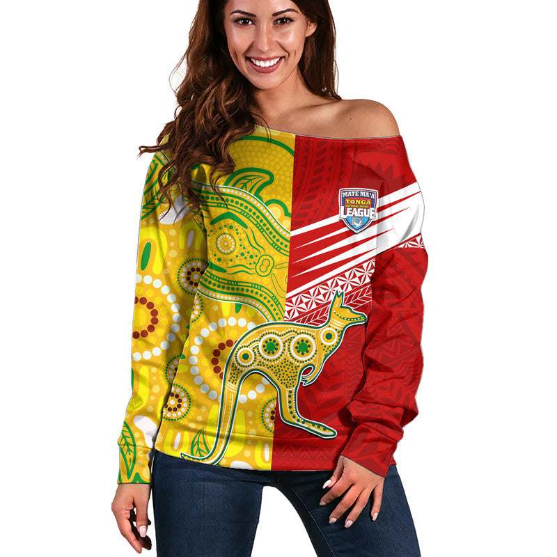 Australia Kangaroos and Mate Maa Tonga Women Off Shoulder Sweater