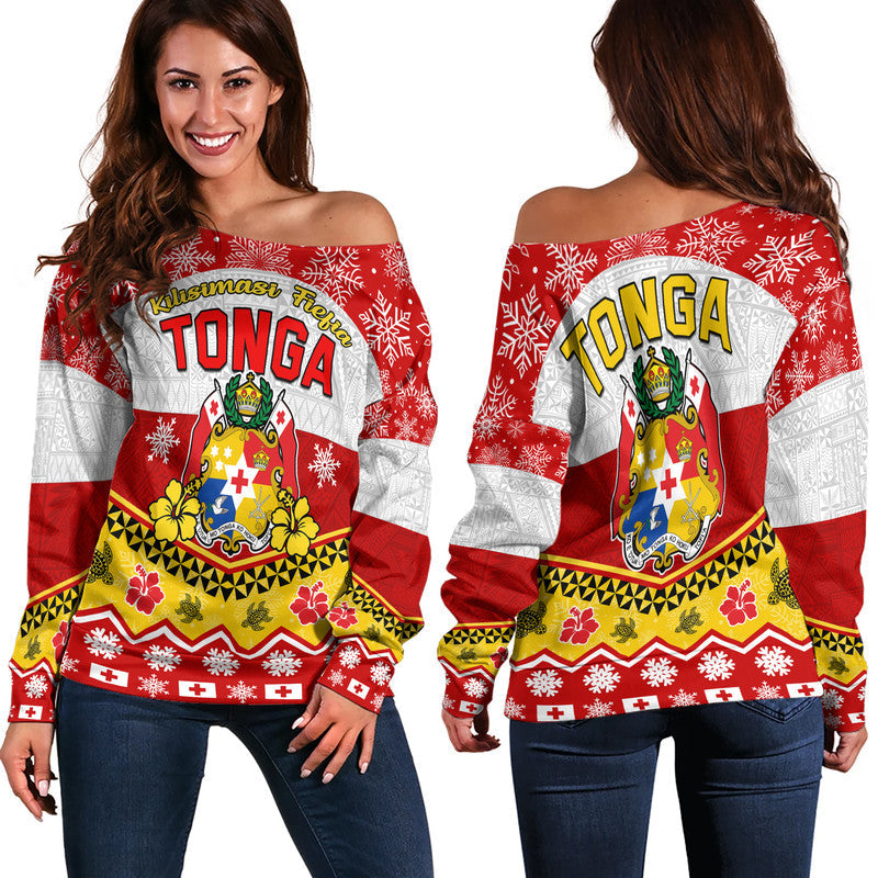Tonga Christmas Kilisimasi Fiefia Coat Of Arms Women Off Shoulder Sweater