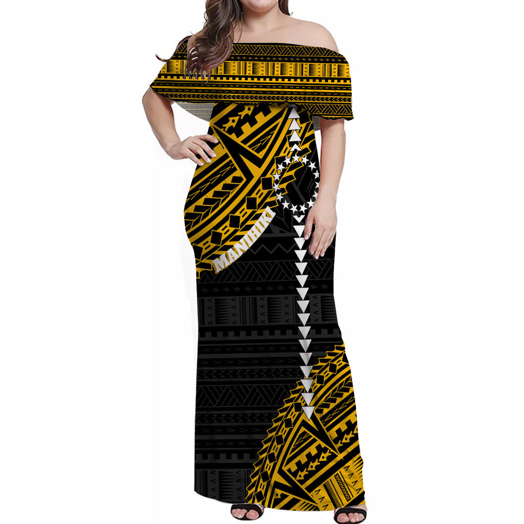 Cook Islands Tribal Personalised Off Shoulder Long Dress Island Map Manihiki Island