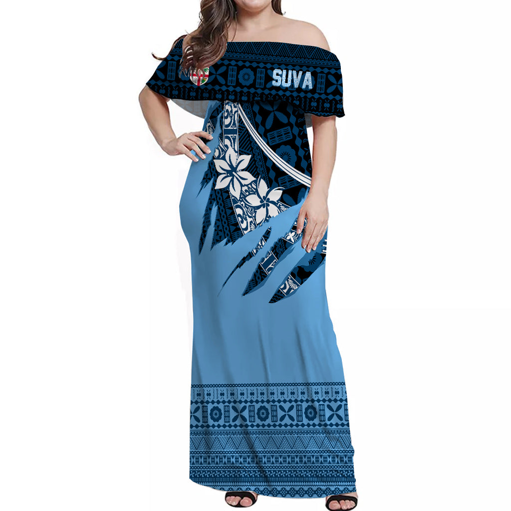 Fiji Suva Masi Pattern Off Shoulder Long Dress Claw Style