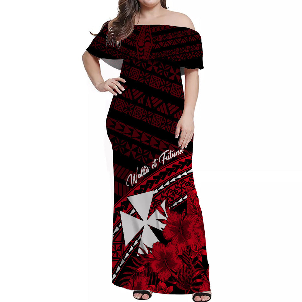 Wallis et Futuna Off Shoulder Long Dress Tapa Hibiscus Vibes
