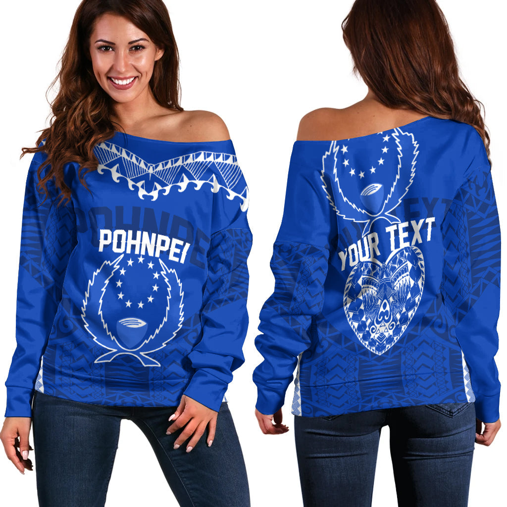 (Custom Personalised) FSM Pohnpei Heart Shape Off Shoulder Sweater Micronesia Pattern