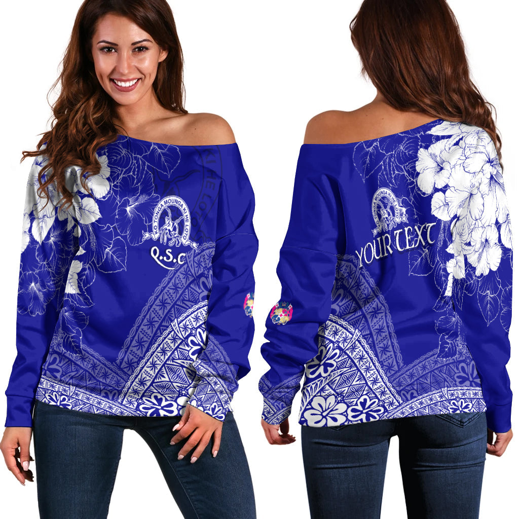 (Custom Personalize) Tonga Kolisi Kuini Salote Off Shoulder Sweater QSC Floral Tapa