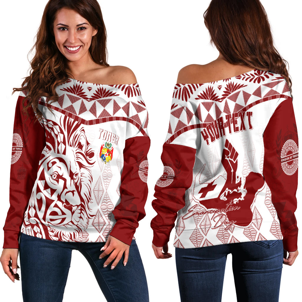 Tonga Personalised Off Shoulder Sweater Emancipation Day Lion Style