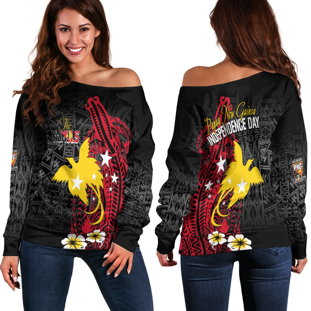 Papua New Guinea Independence Off Shoulder Sweater PNG Kumuls Tribal Crocodile