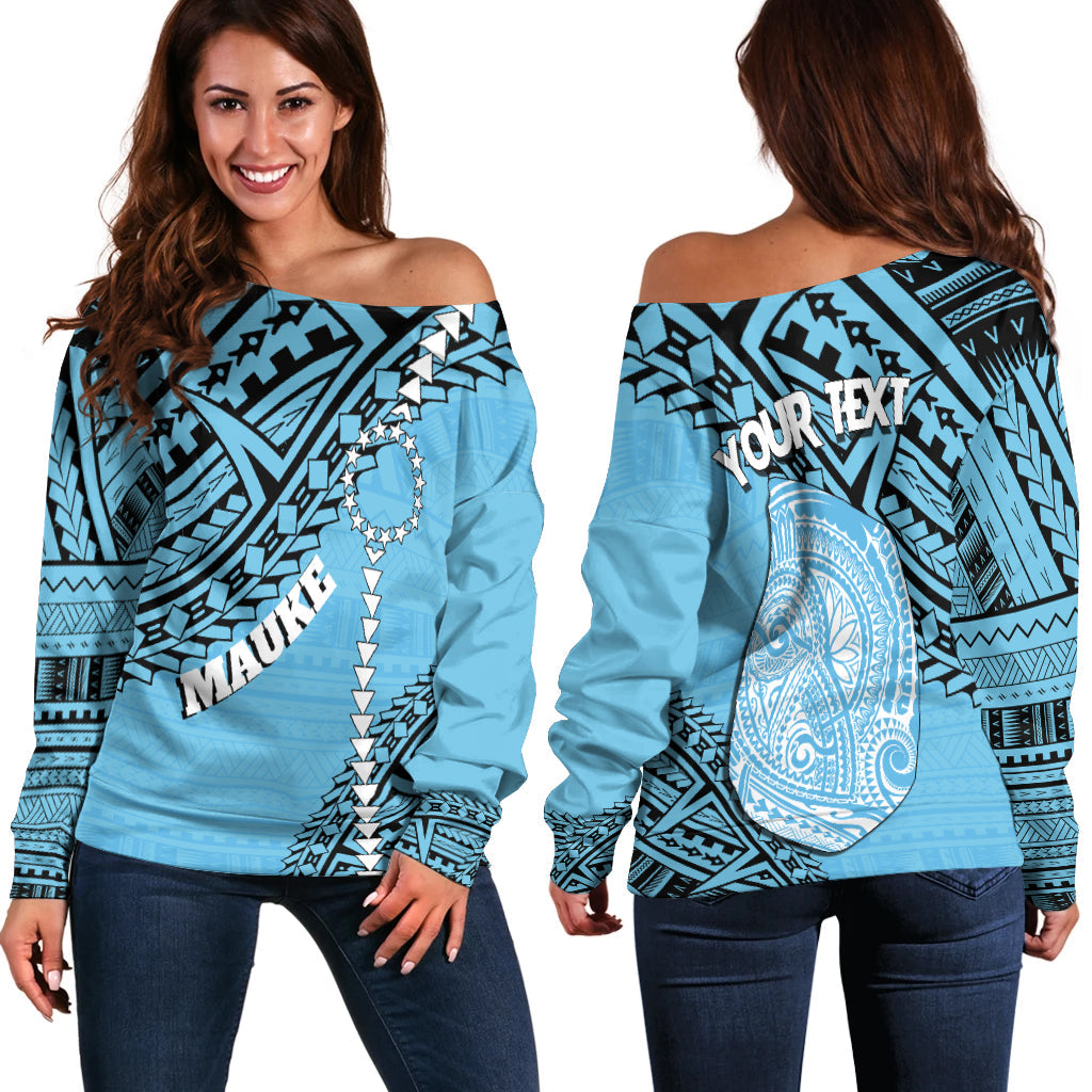 Cook Islands Tribal Personalised Off Shoulder Sweater Island Map Mauke Island