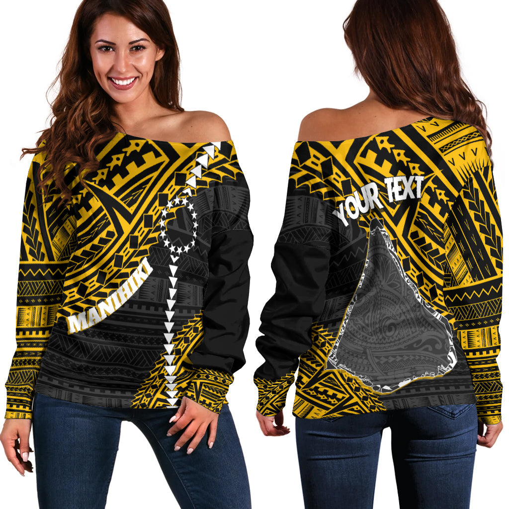 Cook Islands Tribal Personalised Off Shoulder Sweater Island Map Manihiki Island