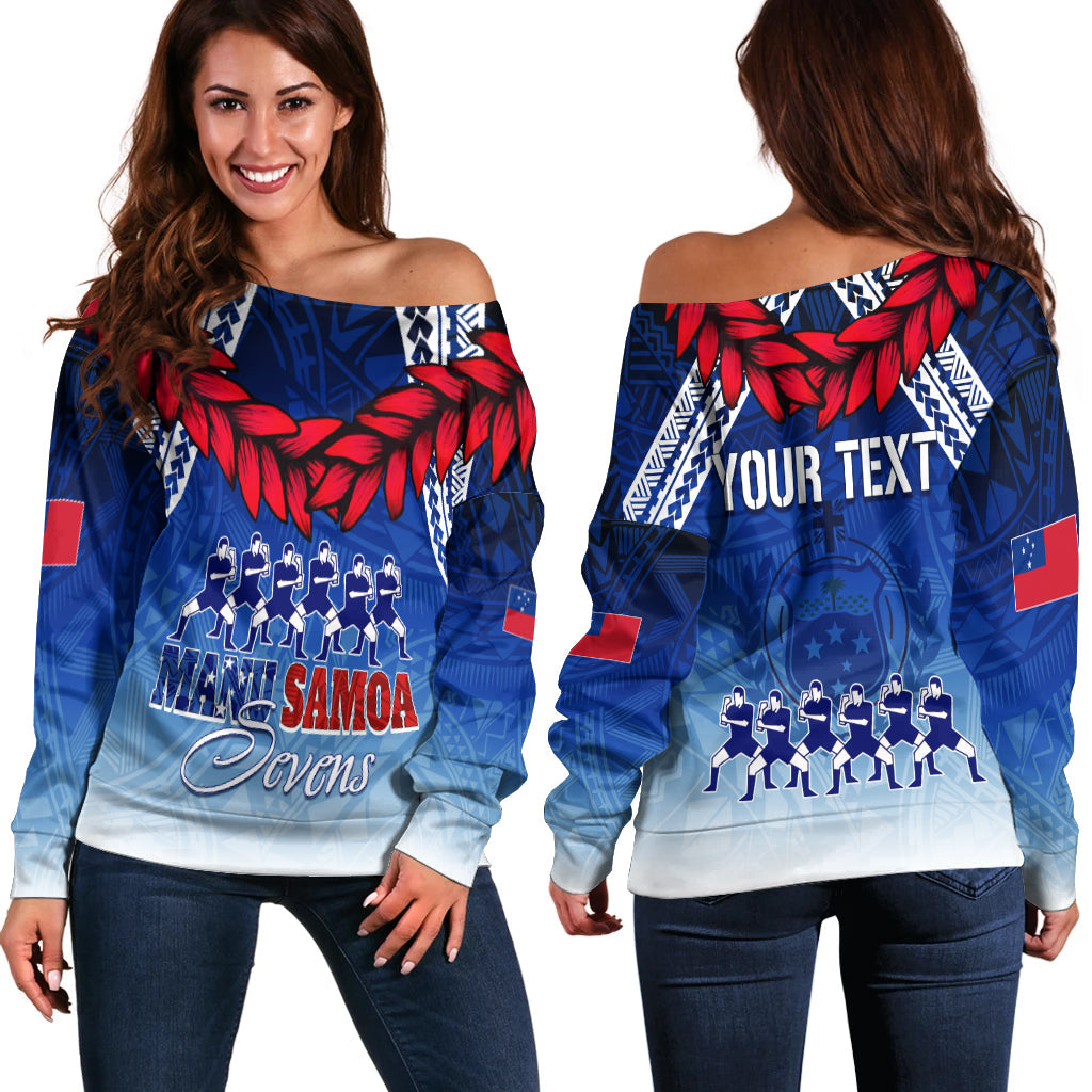 Personalised Samoa Sevens Off Shoulder Sweater Manu Siva Tau With Ula Fala