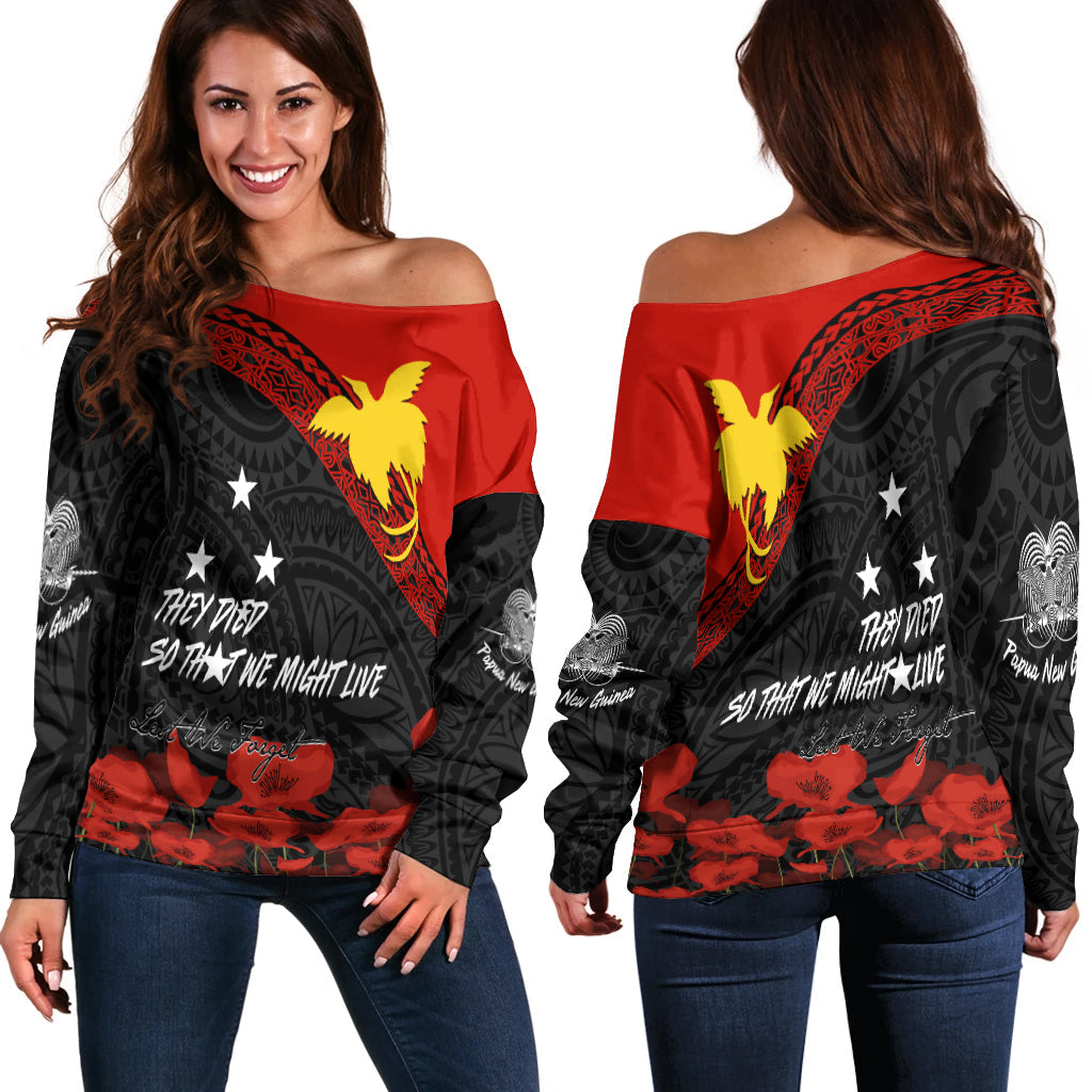 Papua New Guinea Off Shoulder Sweater PNG Remembrance Day