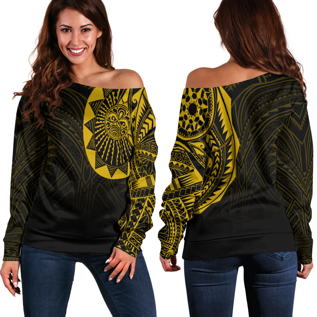 Polynesian Full Sleeve Tattoo Off Shoulder Sweater Gold Vibes