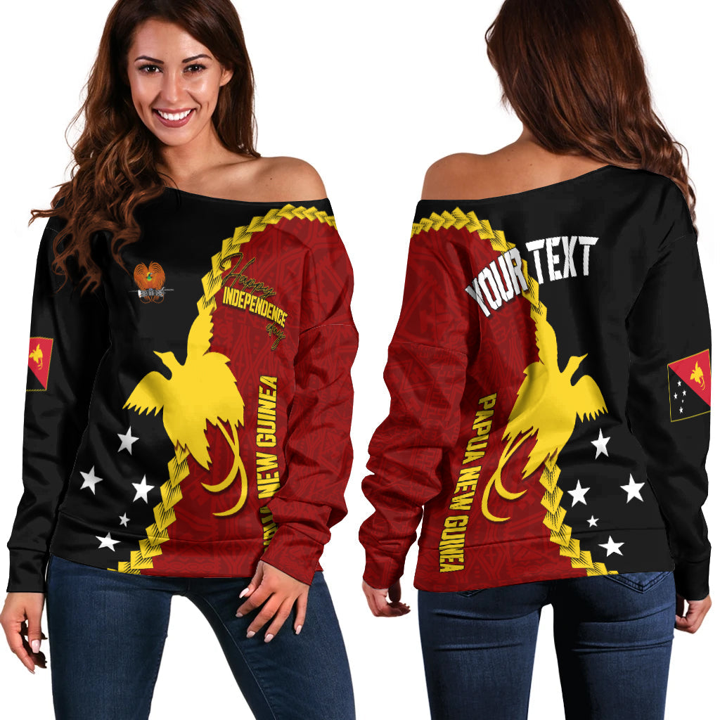 Personalised Papua New Guinea Off Shoulder Sweater 47th Independence Anniversary Motu Revareva