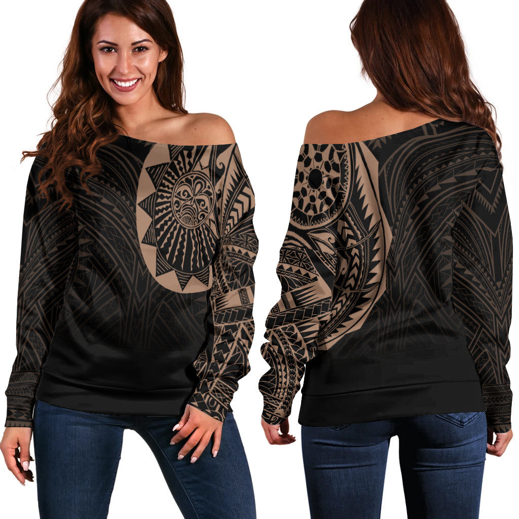 Polynesian Full Sleeve Tattoo Off Shoulder Sweater Blush Color