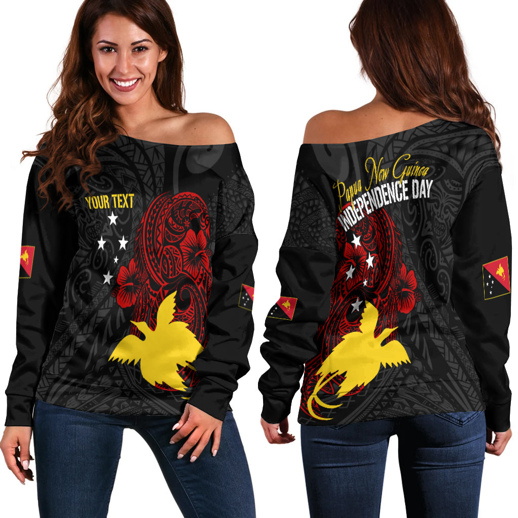 Personalised Papua New Guinea 47th Independence Off Shoulder Sweater Tribal Turtle