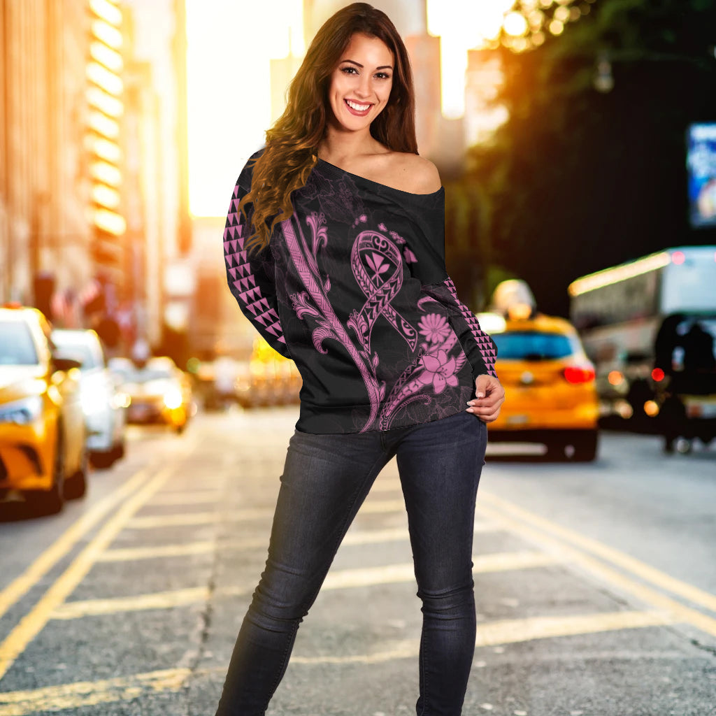 Hawaii Off Shoulder Sweater Breast Cancer Survivor Mix Hibiscus
