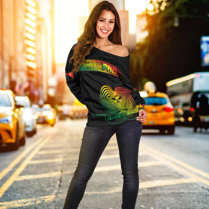 PNG Hibiscus Tribal Pattern Off Shoulder Sweater Motuan Reggae Color