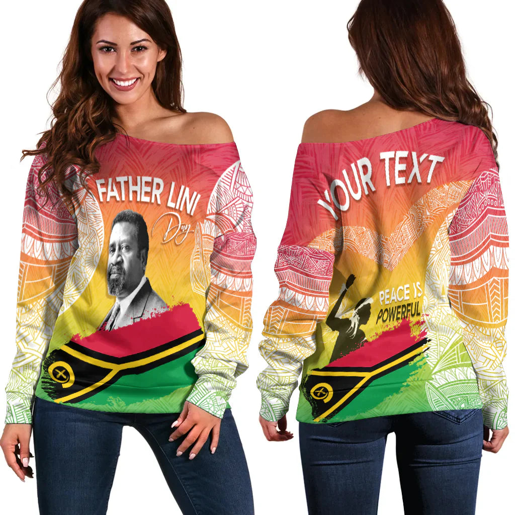 Vanuatu Father Lini Quote Off Shoulder Sweater Flag Style White