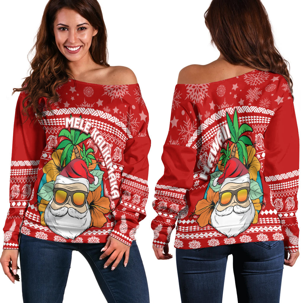 Hawaii Christmas Off Shoulder Sweater Mele Kalikimaka Tropical Santa