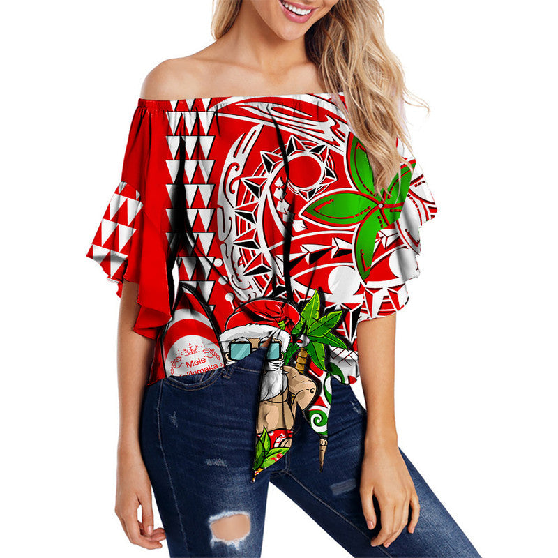 Hawaii Mele Kalikimaka Santa Claus Beach Off Shoulder Waist Wrap Top