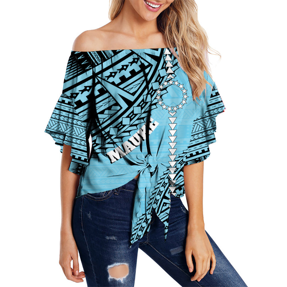 Cook Islands Tribal Off Shoulder Waist Wrap Top Island Map - Mauke Island