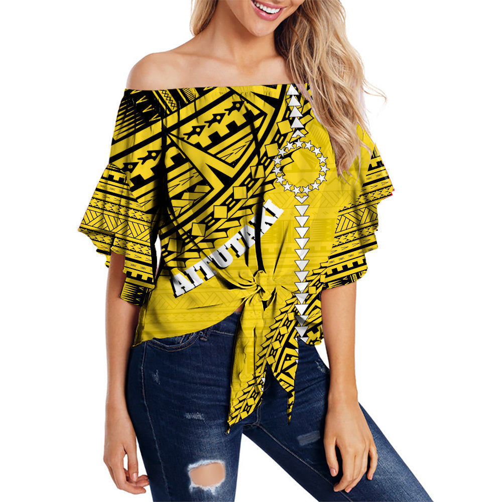 Cook Islands Tribal Off Shoulder Waist Wrap Top Island Map - Aitutaki Island
