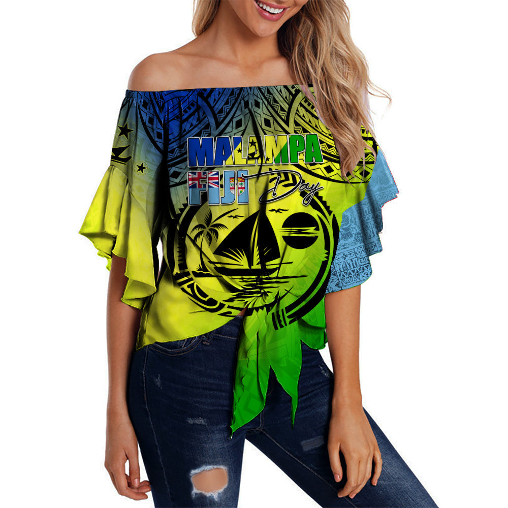 Malampa Fiji Day Off Shoulder Waist Wrap Top Flags Mix Style