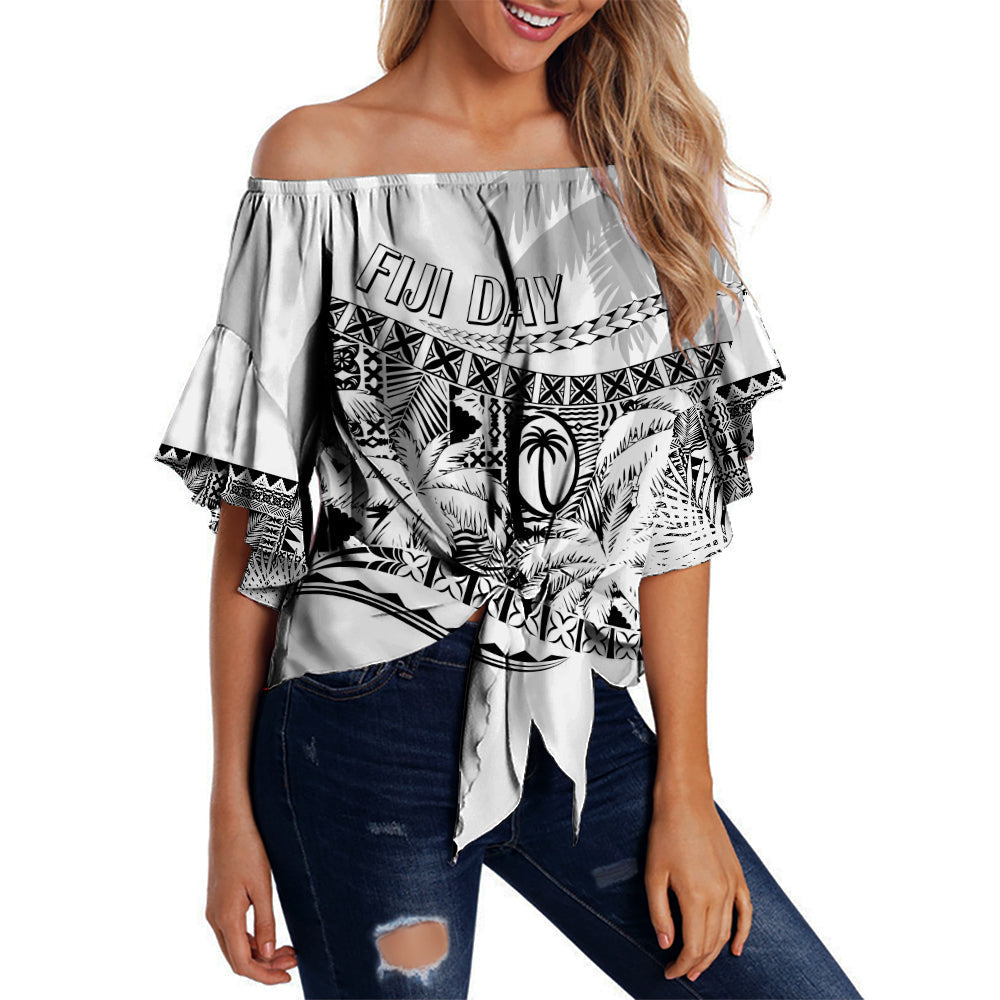 Personalised Fiji Day Off Shoulder Waist Wrap Top Flying Fijians Masi Kesa Style - White