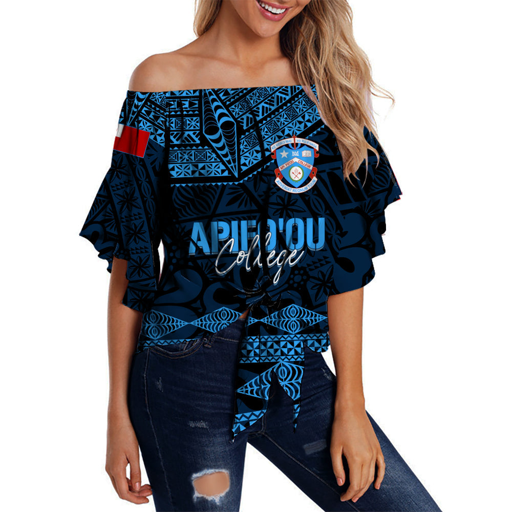 Personalised Tonga Apifo'ou College Off Shoulder Waist Wrap Top Viva AFC - Black