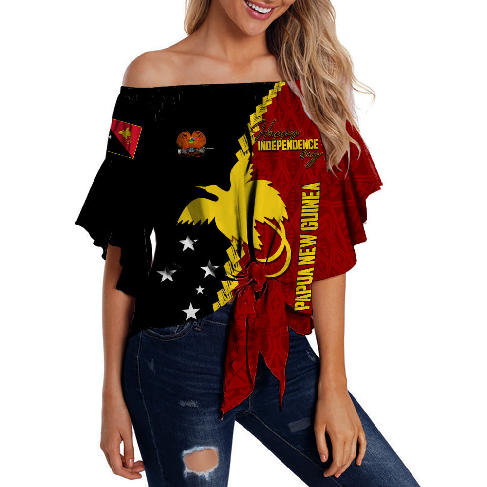Personalised Papua New Guinea Off Shoulder Waist Wrap Top 47th Independence Anniversary - Motu Revareva